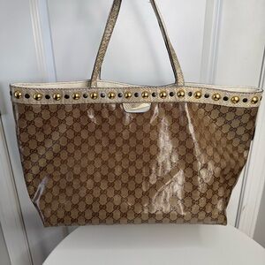 Gucci GG Monogram XL Studded Tote Large Coated Canvas Shoulder Bag